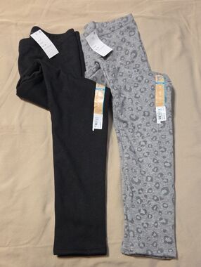 Kids Casual Leggings - Black & Gray Leopard Print